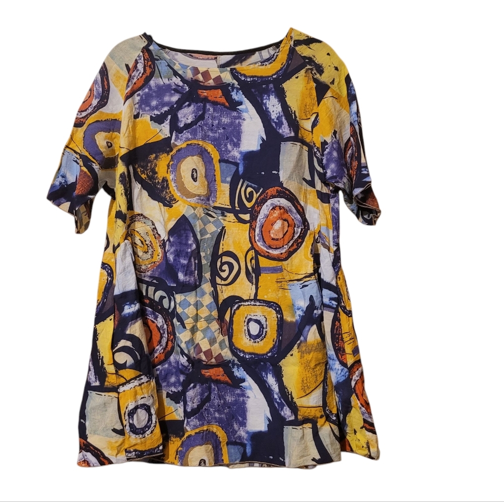 3 potato 3potato Art-to-Wear Viscose Tunic Blouse Side Pockets Top Sz M/L